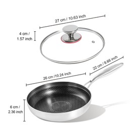 Yikinip stainless steel 10" induction skillet non-stick eggs, hybrid non-stick skillet for induction, oven, broiler & dishwasher, non-toxic chef's pan, pfoa-free cookware