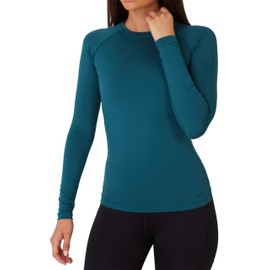 TCA Super Thermal Long Sleeve Women Running, Ski Base Layer - Compression Shirts Woman, Workout Tops for Women - Atlantic Deep, Medium