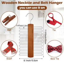 4 Pieces Tie Hanger for Men Wooden Necktie and Belt Hanger Wooden Tie Rack Holder Walnut Center Organizer and Storage Rack Finish 20 Hooks Space Saving Organizer for Closet(Archaize Color)