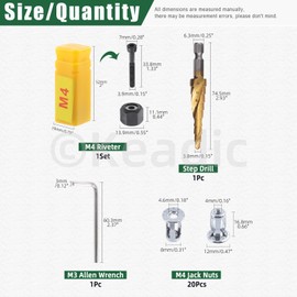 Keadic 23Pcs M4 Jack Nut with Installation Tool Set, Nutserts Jacknut Srew Anchor Threaded Insert Petal Nuts Rivnut Blind for Plastic Hardboard Polywood Pressboard