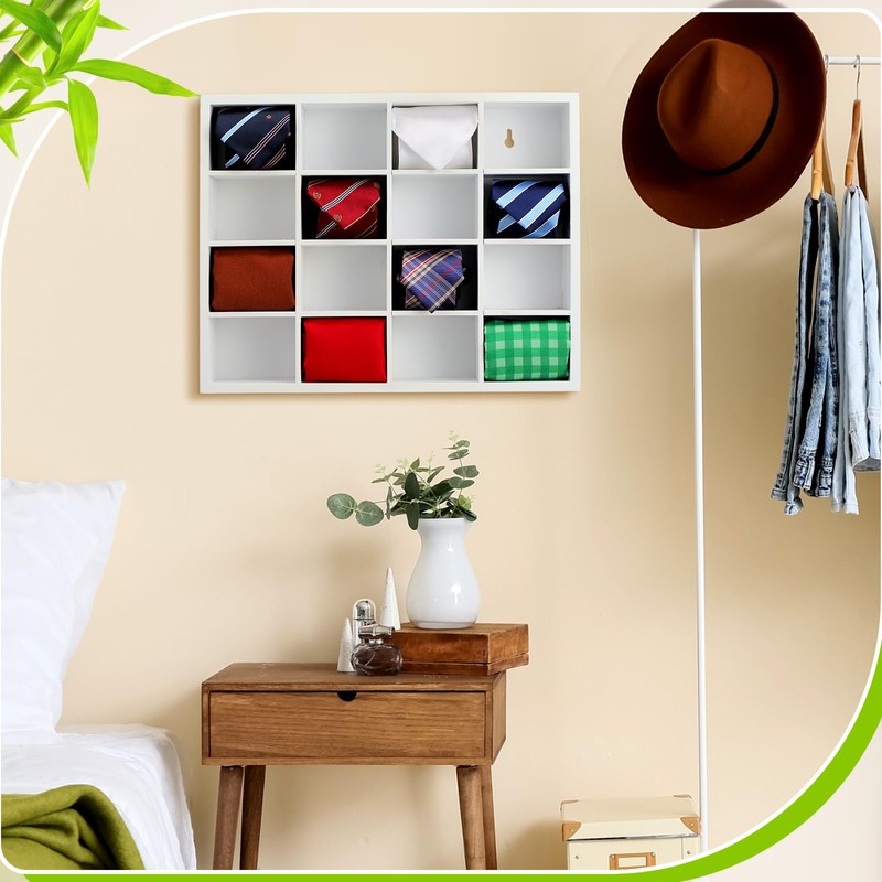 Wesiti Tie Box Organizer Wall Mounted Tie Rack with 16