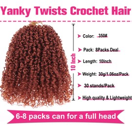 Unionbeauty Yanky Twist Crochet Hair 10 Inch 8Packs Pre-Twisted Micro Spring Twist Crochet Braids Hair with Bouncy Copper Red Pre-looped Spring Twist Synthetic Curly Twist Crochet Hair Extensions 350#