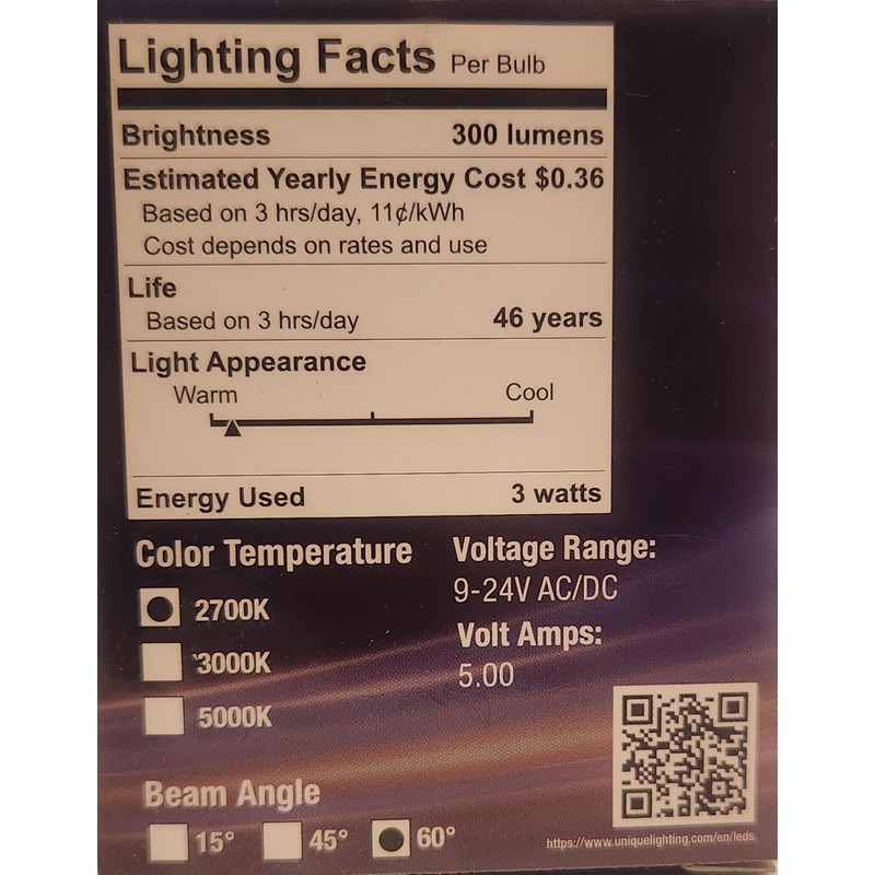 Unique Lighting Systems Flex Gold Series MR16 3W 60 Degree