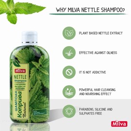 Milva Nettle Shampoo for Oily Hair - 200 ml Natural Hair Cleansing Shampoo - Oil Reducing Shampoo & Dandruff Control Shampoo - Oily Hair Medium - Volume Shampoo