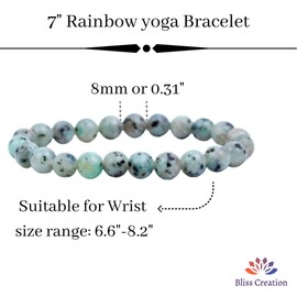Bliss Creation Natural Genuine Semi-Precious Gemstones Bracelet Healing 8mm Beaded Bracelet Stretch Bracelet 7" Men's Bracelet Women's Bracelet (B-18-Rainbow)