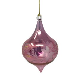 Egyptian Museum Purple Floral Etched Onion Glass Ornament – Handblown Egyptian Ornament, 5.5"