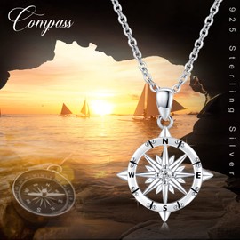 XIXLES Compass Necklace 925 Sterling Silver Inspirational Compass Necklace Nautical Travel Necklace Compass Pendant Jewelry for Women with 18 in Chain