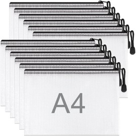 Pack of 12 Document Wallets A4 Recycled Waterproof Document Bag Zip File Bag Plastic for Office Supplies, Documents, Receipt, Paper, School, Exam Sheet, Stationery, Cosmetics, Travel