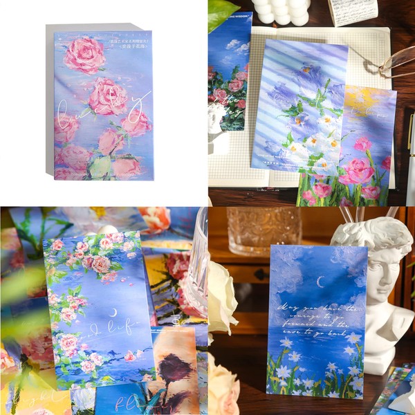 Oil Painting Paper Postcards,Sense of Hierarchy Art Greeting Cards,Love In The Sea of Flowers Mailing Cards,Vintage Collection Postcard Set of 30 Different of Collage,Perfect for Wedding Party Guest Book