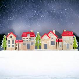 MIJOMA Winter Scene - Christmas Wooden Scene to Stand, 4-Piece Set, to Highlight the Cosiness of Your Home, Ideal for Candlelight (Winter Village - 61 x 16.5 cm)