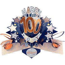 Happy 100th Birthday 100 Today Pop-Up Greeting Card Love Kate's Pop Up Cards Him POP204MC100