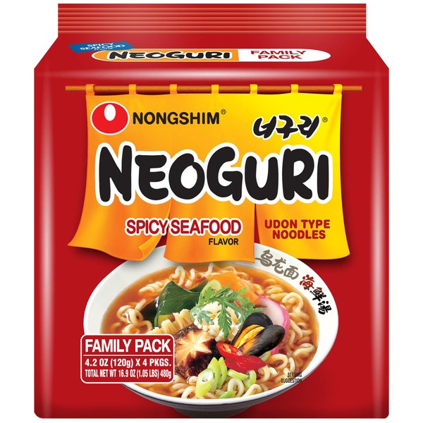 Nongshim Neoguri Spicy Seafood with Udon-Style Noodle, 4.2 Ounce, 4 Count (Pack Of 8)