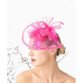 Unbranded Fuchsia Pink Feather Mesh Wedding Fascinator Headband Woman Headpiece Derby Day
