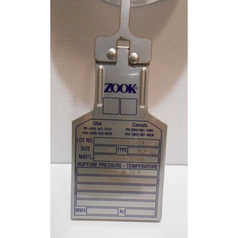 Zook Rupture Disk 4" RLP-S 316 Stainless 5 PSIG
