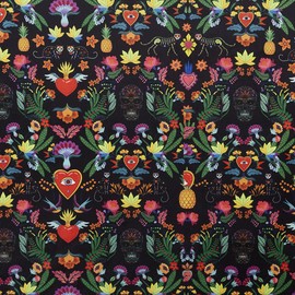 Kt KILOtela - Digital Printed Velvet Fabric - Decoration, Cushions, Upholstery, Curtains, Crafts - Fabric 100 cm Length x 140 cm Width | Psychedelia Skulls - Multicoloured ─ 1 metre
