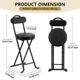 Gluck Plants Folding Bar Stool,Portable High Counter Foldable Stool Chair