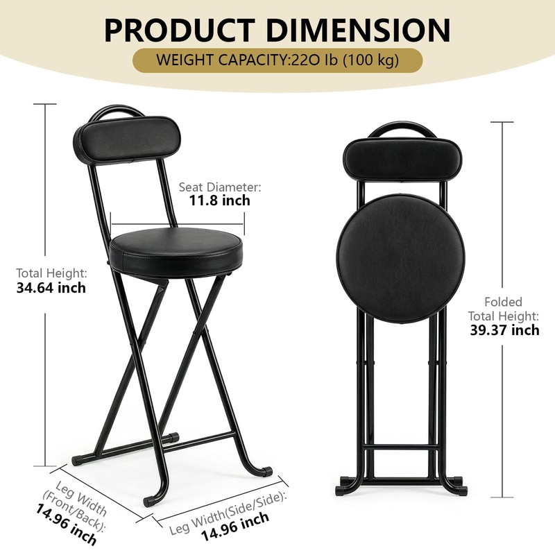 Gluck Plants Folding Bar Stool,Portable High Counter Foldable Stool Chair