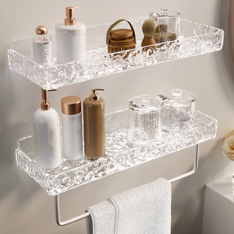Acrylic Bathroom Shelves Light Luxury Modern Clear Stone Pattern Punch