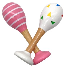 PREMYO Rattle Baby Music Toy - Wooden Toy Maracas Baby Toy - Triangles Stripes Pink
