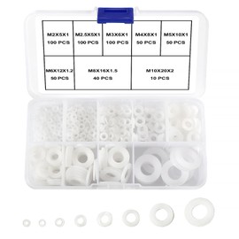 YIXISI 500 PCS M2 M2.5 M3 M4 M5 M6 M8 M10 Nylon Flat Washer Assortment Kit, Nylon Gasket, Plastic Washers for Mechanical, Screw, White