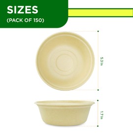 Homelance Compostable Bowls 12 OZ/350ml 150Pcs – Bamboo & Bagasse Disposable Bowls for Hot Soup-Temperature Resistant & Microwave Safe – Paper Bowls Disposable for Daily Meals