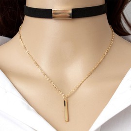JczR.Y Black and Gold Choker Necklace for Women Layered Black Choker with Pendant Bar Day Collar Fashion Jewelry(black gold)