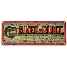 TIN Sign River Runt Lure Fishing Fish Bait Marina Rustic Fish Metal Decor