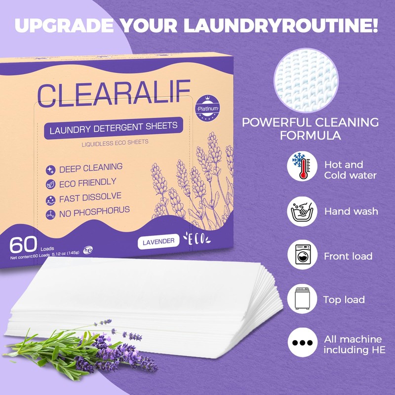 Laundry Detergent Sheets Up to 60 Loads, Fresh Lavender -