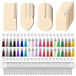 Niaciswe Unfinished Wooden Circles 160 Pieces Unfinished Wooden Pendants Wooden Round Wooden Key Ring Wooden Pendant Decorating Wooden Key Ring Blank Wooden Plates Round with Hole Round Wooden Discs