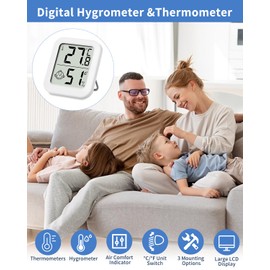SOBEAU Mini Thermo-Hygrometer Thermometer Indoor Room Thermometer Pack of 4 and Humidity Meter, Digital Indoor Hygrometer with Smiley Indicator for Baby Room, Living Room, Office, Greenhouse (White)