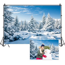 Renaiss 7x5ft Winter Snow Scene Backdrop White Snowy Covered Pine Trees Snowflake Wonderland Winter Nature Landscape Photography Background for Christmas New Year Party Decor Photo Studio Props