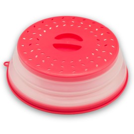 Microwave Splatter Cover 10.5” - Foldable Silicone Microwave Cover for Food Splatter Covers the Dish and Plate - Durable Microwave Food Cover Lid With Vents for Microwave Oven Plate Cover (Red)