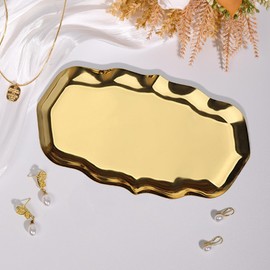 Fujitoya Cash Tray, Stainless Steel, Jewelry Accounting Plate, Coin, Fishing Coin (Corrugated Gold)