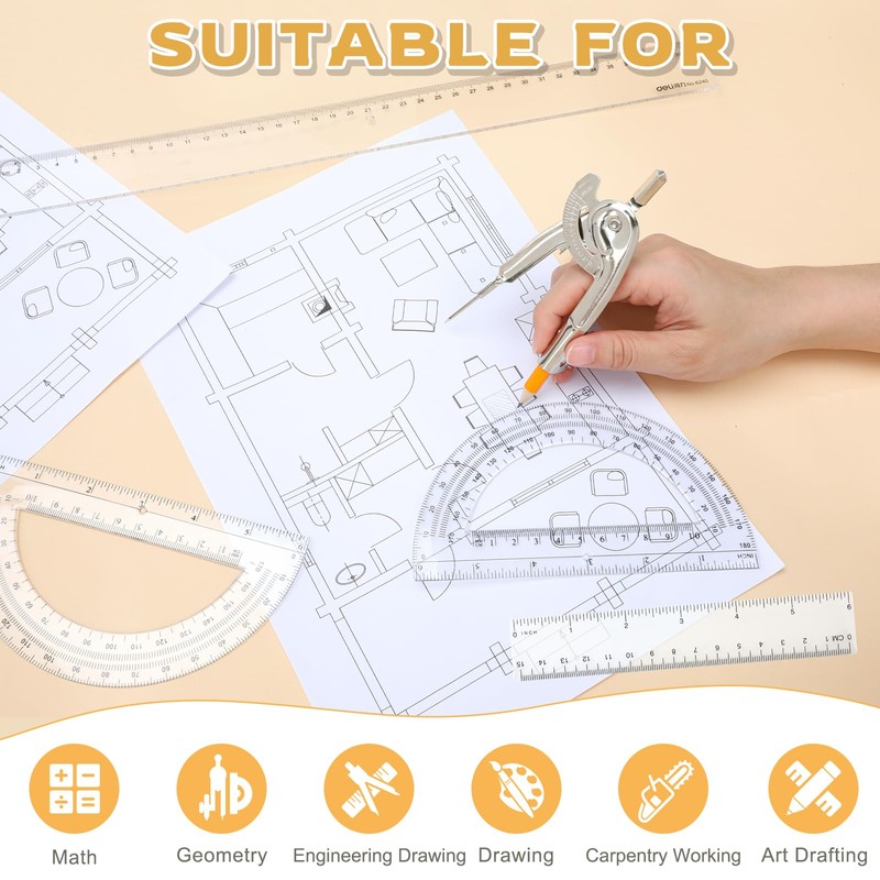 4 Pieces Geometry Math Set Compass for Geometry Math Compass