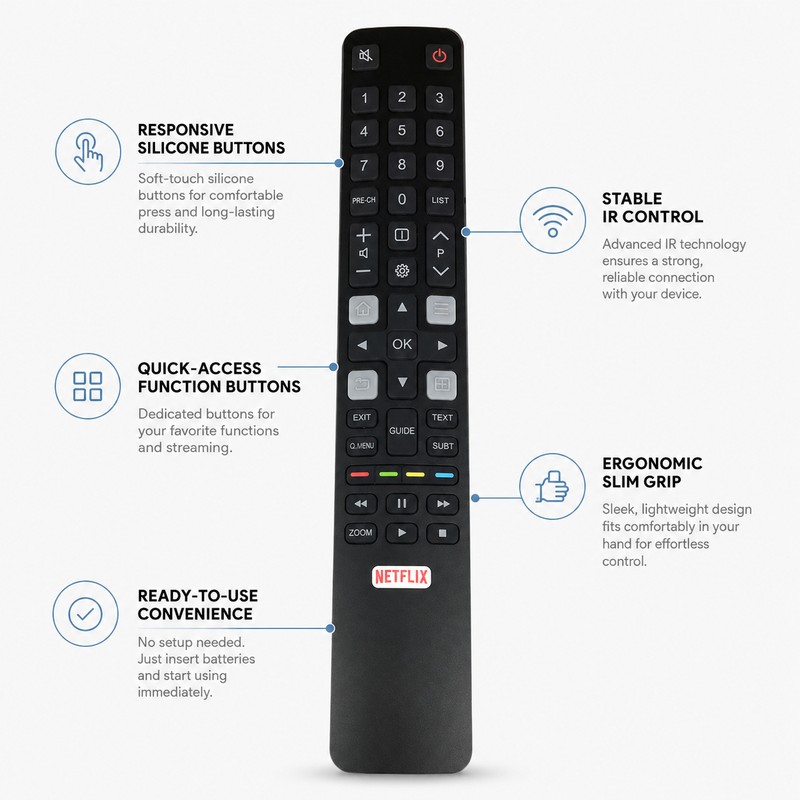 RC802N Replacement Remote Control for Compatible TCL LCD TVs –