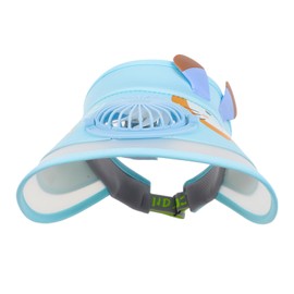 Cute Cartoon Sun Visor Hat with USB Rechargeable Fan Sun Protection Empty Top Wide Brim Sunhat for Boys Girls Outdoor Sports Baseball Tennis Traveling Summer Sunblock Cooling Beach Sun Hat