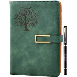 Farfume Ruled Refillable Notebook Premium Adventure A5 Journal, 21cm x 14.5cm Hardback Faux Leather Notebook, 100GSM Magnetic Buckle Journal (Tree of Life - Green)