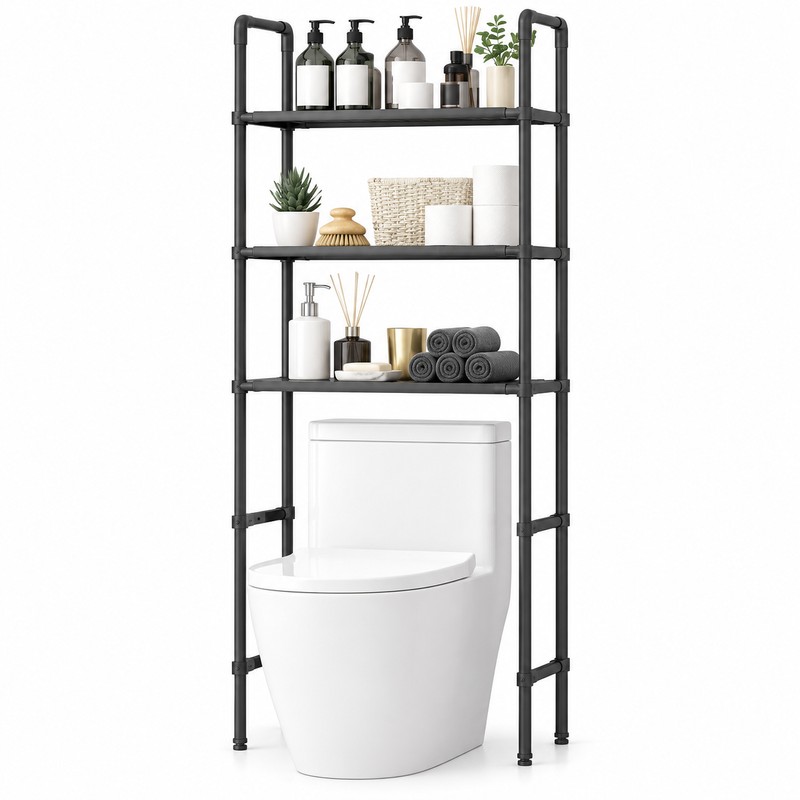 Iron Over-the-Toilet Storage Rack for Bathroom Organization – Standing Space-Saving