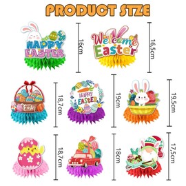 QZKJQDD Pack of 8 Merry Easter Honeycomb Decorations, Easter Honeycomb Centrepieces, 3D Easter Table Decorations, Honeycomb Decoration Paper, Suitable for Decorating Easter Parties and Family