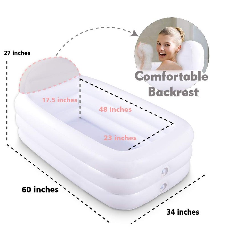 HIWENA Inflatable Portable Bathtub, White Durable Soaking Bath Tub with