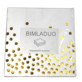 BIMLADUO 20 White Napkins with Gold Dots, Disposable 5x5 inch Paper Napkins, White and Gold Napkins, Decorative Napkins for Weddings, Birthdays, Anniversary Parties