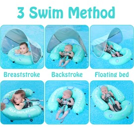 HECCEI Mambobaby Pool Baby Floating Bed with Sun Canopy C Green