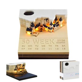 Time Piece Calendar 2026, Desk Calendar with LED Light, 3D Memo Pad, Magic Castle Weekly Calendars, Paper Carving ArtCraft Gift for Christmas Office Desktop Decoration