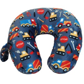 Wolf Essentials Kids Cozy Soft Microfiber Neck Pillow, Compact, Perfect for Plane or Car Travel, Construction Zone