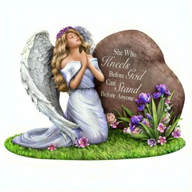 The Hamilton Collection She Who Kneels Before God Can Stand Before Anyone Angel Figurine Religious Faith Keepsake Handcrafted Resin Glitter Accents Bas-Relief Flowers by Dona Gelsinger 5.12-inches
