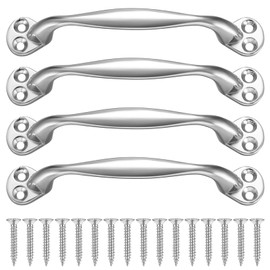 BJBJJIU 4 Pcs Sliding Barn Door Pull Handles, Silver Garage Door Pull Handles, 5 Inch Cast Iron Gate Hardware Handles Pulls for Outdoor Closet Garden Gate Shed Cabinet Door Grab Pulls Handles