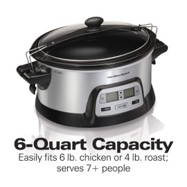 Hamilton Beach 33861 Portable Programmable Slow Cooker, Dishwasher Safe Crock, 6 Qt, FlexCook Dual Digital Timer/2 Heat Settings, Lid Lock for Easy Travel, Silver