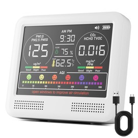 16-in-1 Air Quality Monitor Indoor with 7AQI Beep Alarm, CO2 Monitor, Air Quality Detector with PM1.0 | PM2.5 | PM10 | Temp | HUM | Formaldehyde | VOC Tester for Home Office Plant (Lvory White)