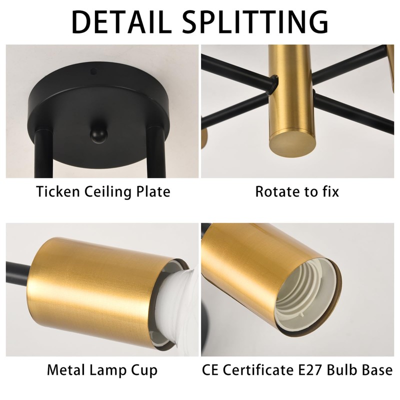 ZYDTRIP Sputnik Chandelier Ceiling Light, Pendant Light 4-Light Ceiling Light