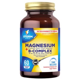STORM VITALS Magnesium + B-Complex – L-Threonate, Malate, Citrate, Bisglycinate – B1, B2, B3, B5, B6, Biotin, Folate, B12 – with Choline & Zinc – 60 Time Release Tablets